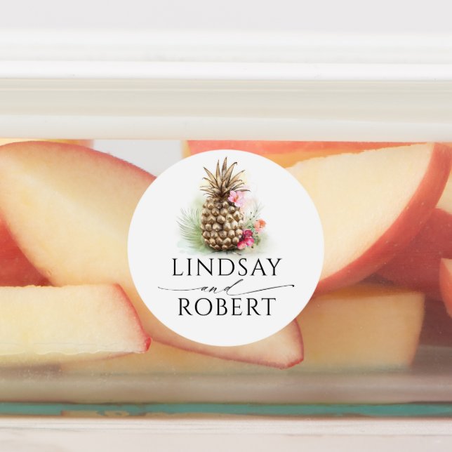 Gold Pineapple Floral Tropical Waterproof Stickers (Affixed)
