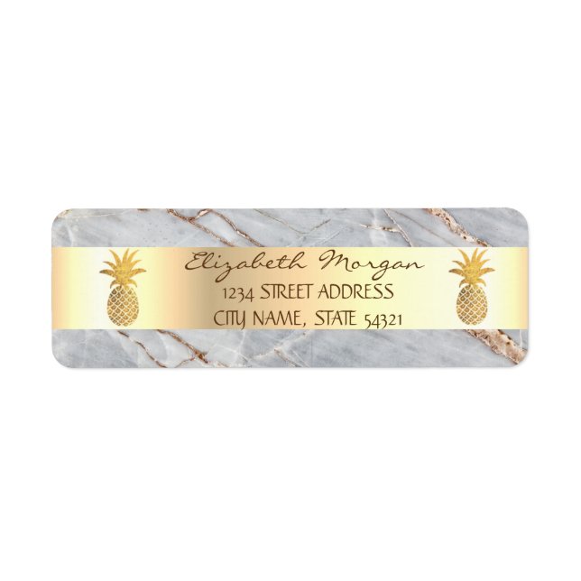 Gold Pineapple Grey  Marble Stone  Address Label (Front)
