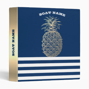 Gold Pineapple Nautical Navy Blue Striped Binder