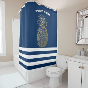 Gold Pineapple  Navy Blue Striped