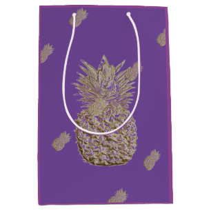 Gold Pineapple on Purple Medium Gift Bag