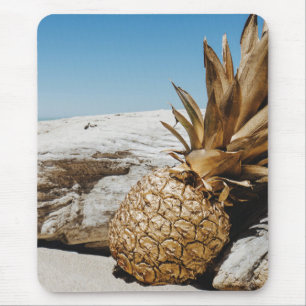 Gold pineapple on the beach mouse pad