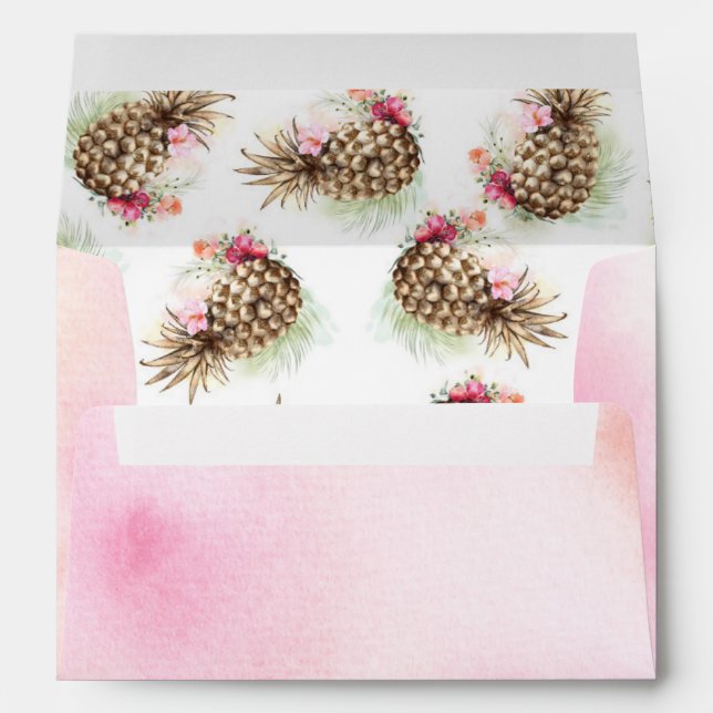 Gold Pineapple Pattern Blush Pink Envelope (Back (Bottom))