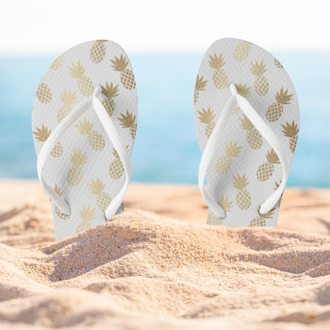 Gold Pineapple Pattern Flip Flops (Creator Uploaded)