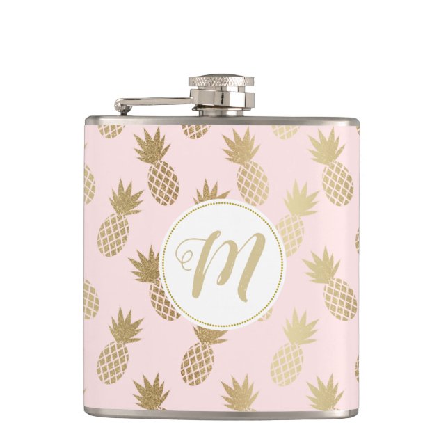 Gold Pineapple Pattern Hip Flask (Front)