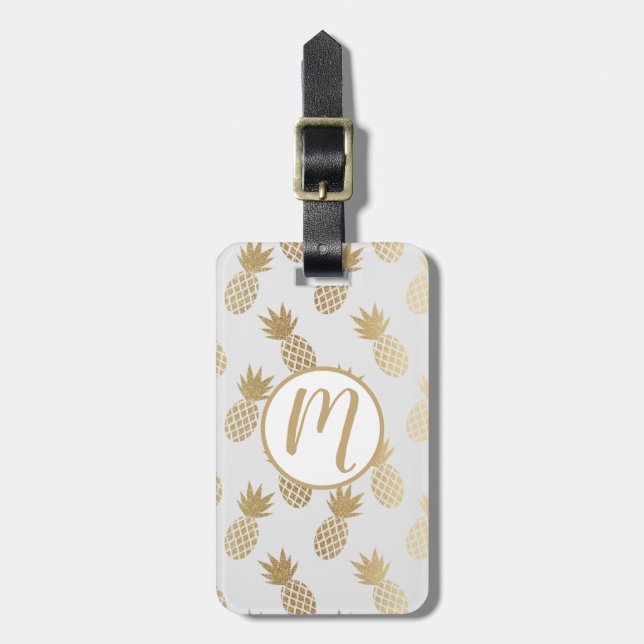 Gold Pineapple Pattern Luggage Tag (Front Vertical)