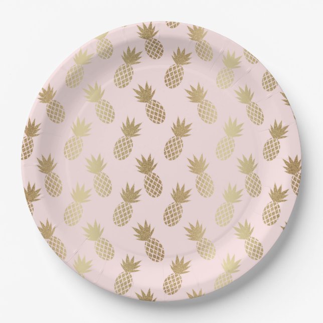 Gold Pineapple Pattern Paper Plate (Front)