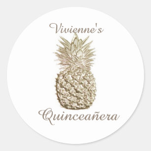 Gold Pineapple Quinceanera Classic Round Sticker
