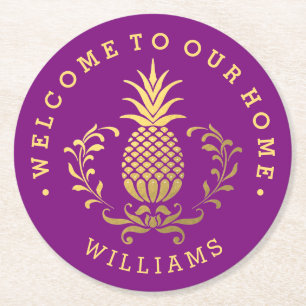 Gold Pineapple Round Paper Coaster
