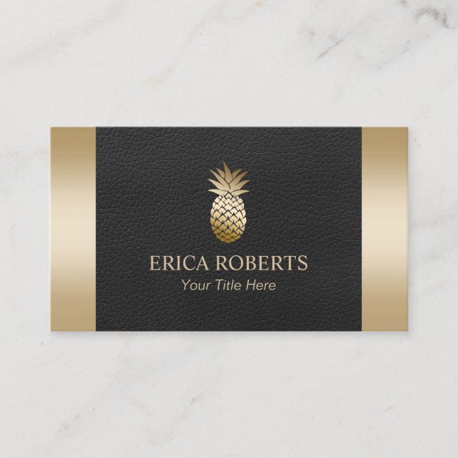 Gold Pineapple Royal Black & Gold Event Planning Business Card (Front)