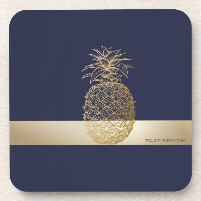Gold Pineapple,Stripe  -Personalized  Coaster (Front)
