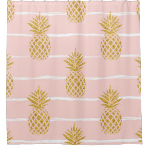 Gold Pineapple, Striped Summer Background.
