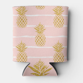 Gold Pineapple, Striped Summer Background. Can Cooler