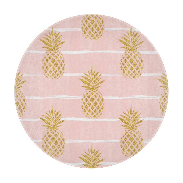 Gold Pineapple, Striped Summer Background. Cutting Board (Front)