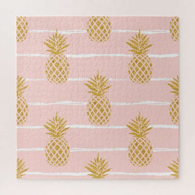 Gold Pineapple, Striped Summer Background. Jigsaw Puzzle (Vertical)