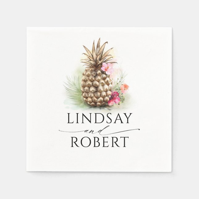 Gold Pineapple Tropical Beach Wedding Napkin (Front)