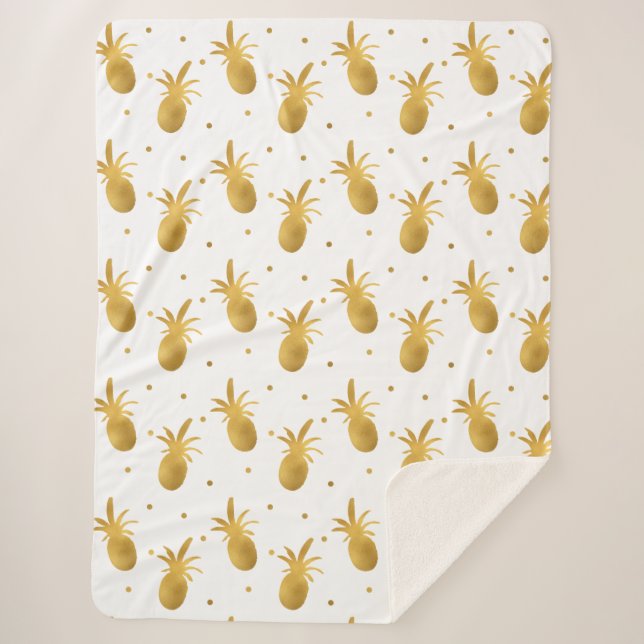 Gold Pineapples and Dots Sherpa Blanket (Front)