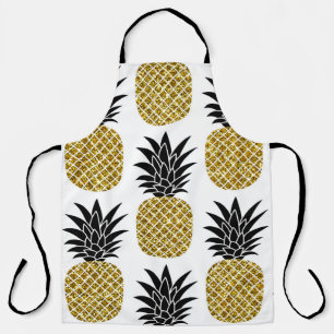 Gold Pineapples: Hand-Drawn White Seamless. Apron