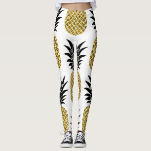 Gold Pineapples: Hand-Drawn White Seamless. Leggings