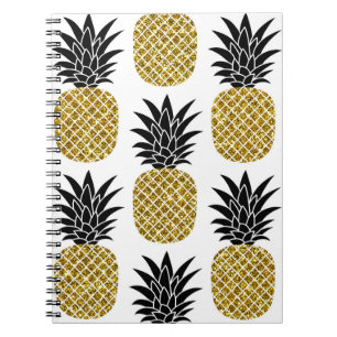 Gold Pineapples: Hand-Drawn White Seamless. Notebook