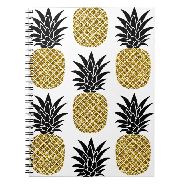 Gold Pineapples: Hand-Drawn White Seamless. Notebook (Front)