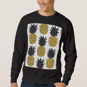 Gold Pineapples: Hand-Drawn White Seamless. Sweatshirt