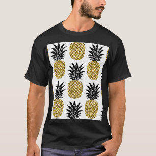 Gold Pineapples: Hand-Drawn White Seamless. T-Shirt