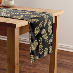 Gold Pineapples on Black Short Table Runner