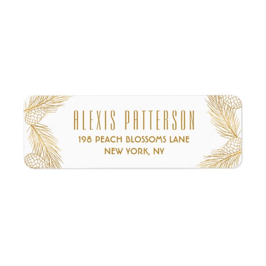 Gold Pinecones and Pine Needles Holiday Label Return Address Label