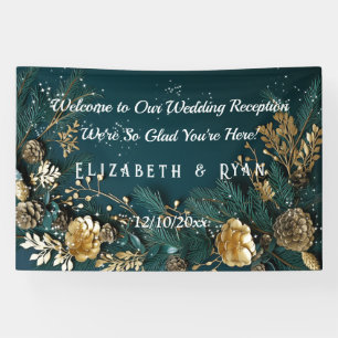 Gold Pinecones Pine Branches Hunter Green Welcome Banner