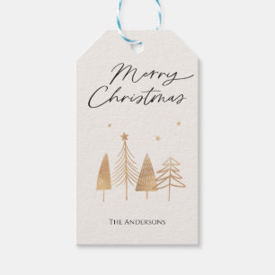Gold Pines Modern Merry Christmas Customized Gift Tags