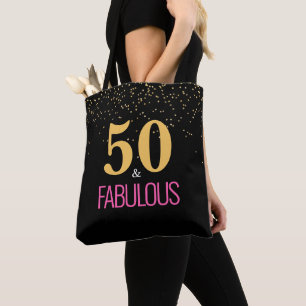 Gold Pink 50 and Fabulous Birthday Tote Bag