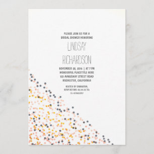gold pink and navy confetti bridal shower invitation