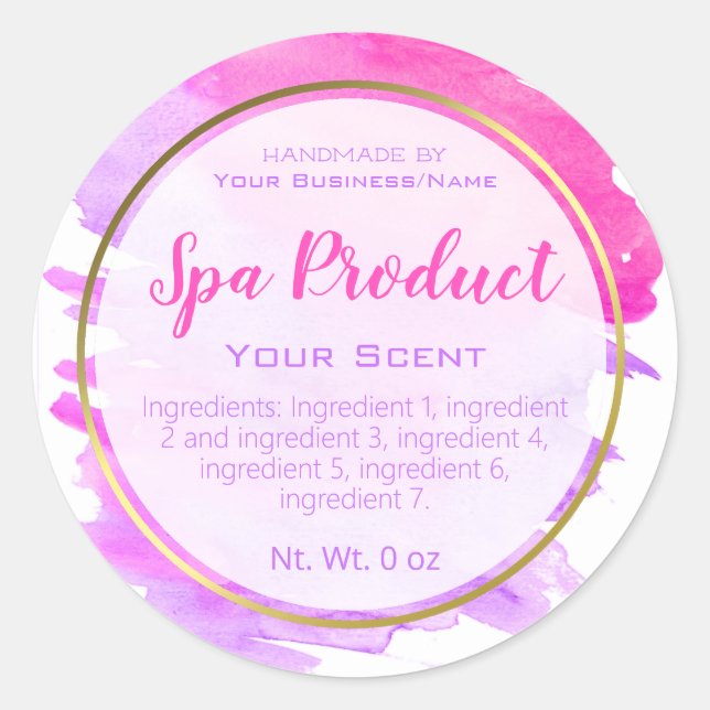 Gold Pink And Purple Watercolor Spa Labels (Front)