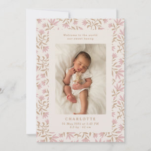 gold pink    baby birth announcement card