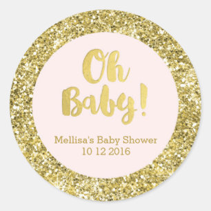 Gold Pink Baby Shower Oh Baby Favour Sticker