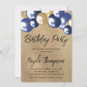 Gold Pink Balloon Birthday Party Invitation
