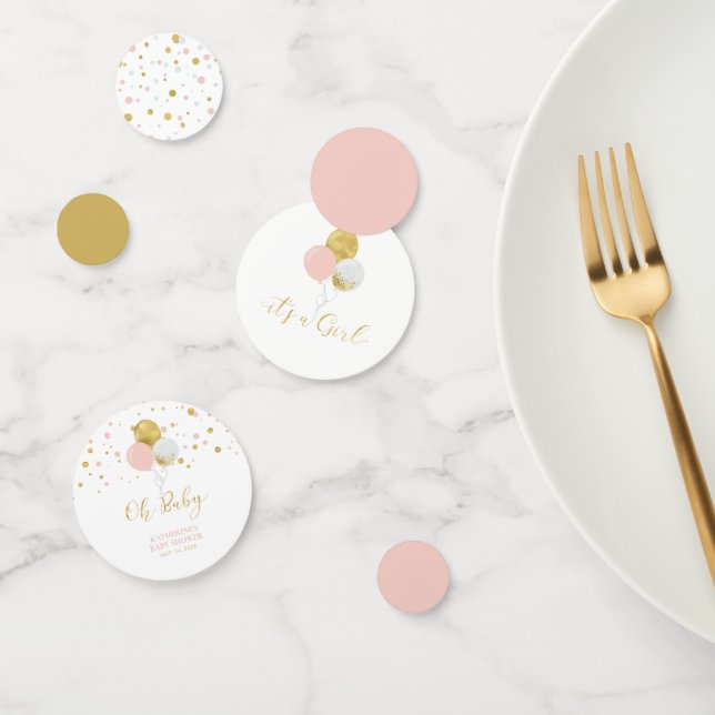 Gold & Pink Balloons Girl Baby Shower Confetti (Group)