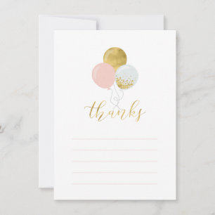 Gold & Pink Balloons   Party Thank You Note Card