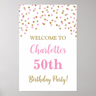 Gold Pink Birthday Party Custom 20x30 Poster