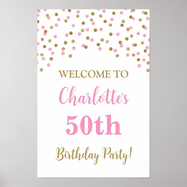 Gold Pink Birthday Party Custom 20x30 Poster (Front)