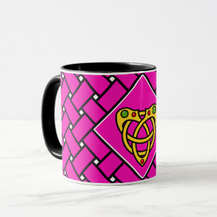 Gold/pink/black bands/weave, Celtic heart knot Mug
