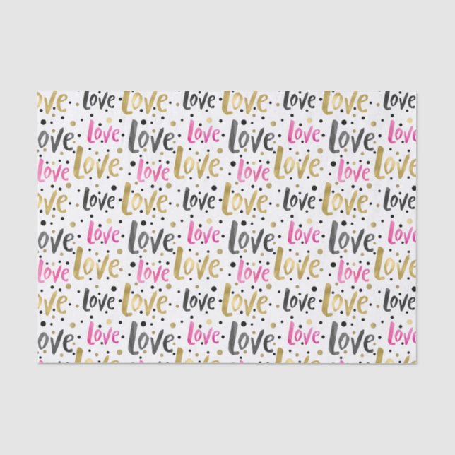 Gold Pink Black Confetti Love Tissue Paper (Front)