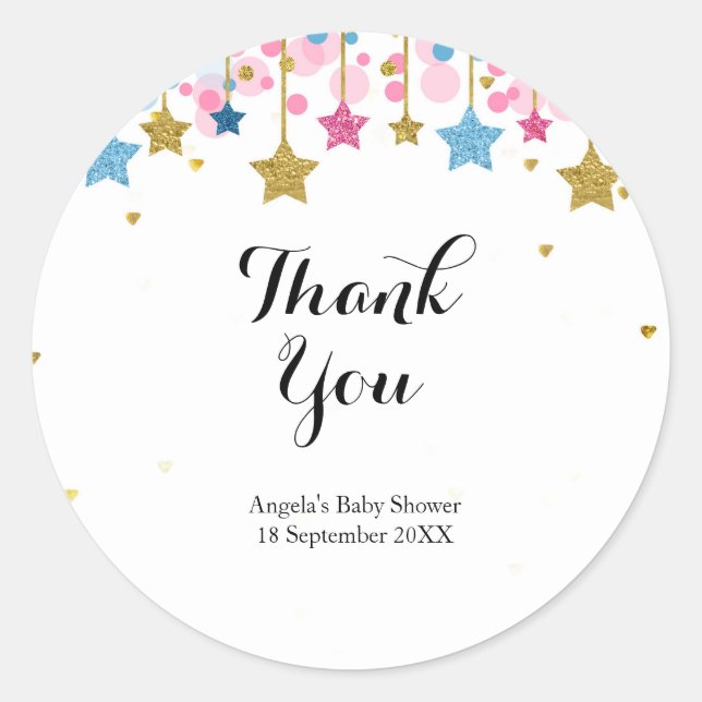 Gold pink blue twinkle twinkle Thank You Sticker (Front)