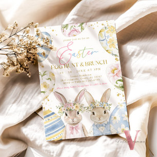 Gold Pink Blue Yellow Easter Egg Hunt & Brunch Invitation