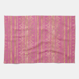 Gold & Pink Bohemian Unicorn Pattern Kitchen Towel