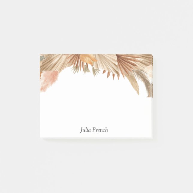 Gold Pink Boho Pampas Grass Post-It® Notes (Front)