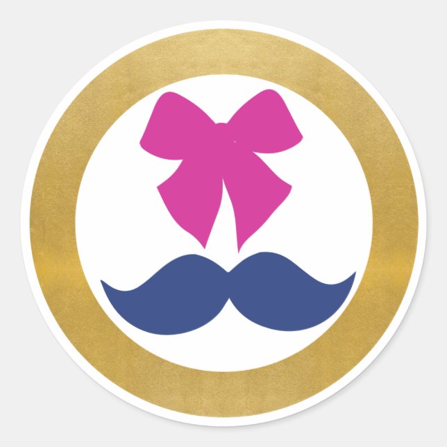 Gold Pink Bow Mustache Sticker Twin Girl Boy Baby (Front)