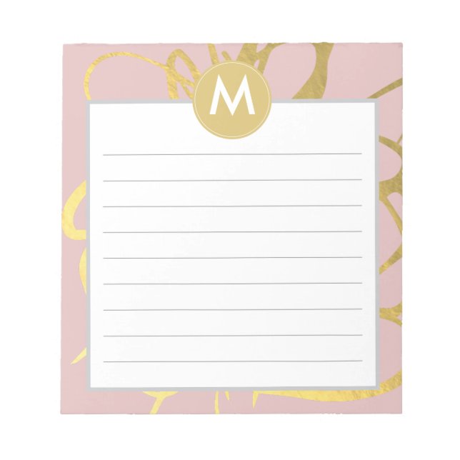 Gold & Pink Brushstrokes Monogram Initial Notepad (Front)