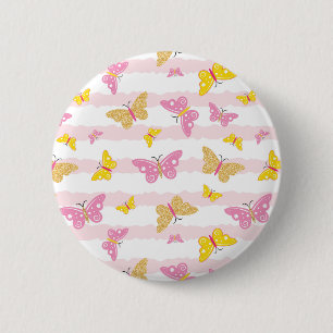 Gold & Pink Butterfly 2 Inch Round Button